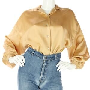 70s Vintage Turtle Bax Butterscotch Puff Poet Sleeves Secretary Top Blouse Shirt